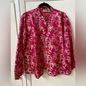 Chico’s Mandarin Collar Magenta Floral Design Jacket